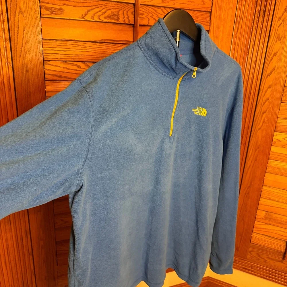 The North Face Mens TKA 100 Glacier 1/4 Zip Fleece Pullover Blue Yellow XL